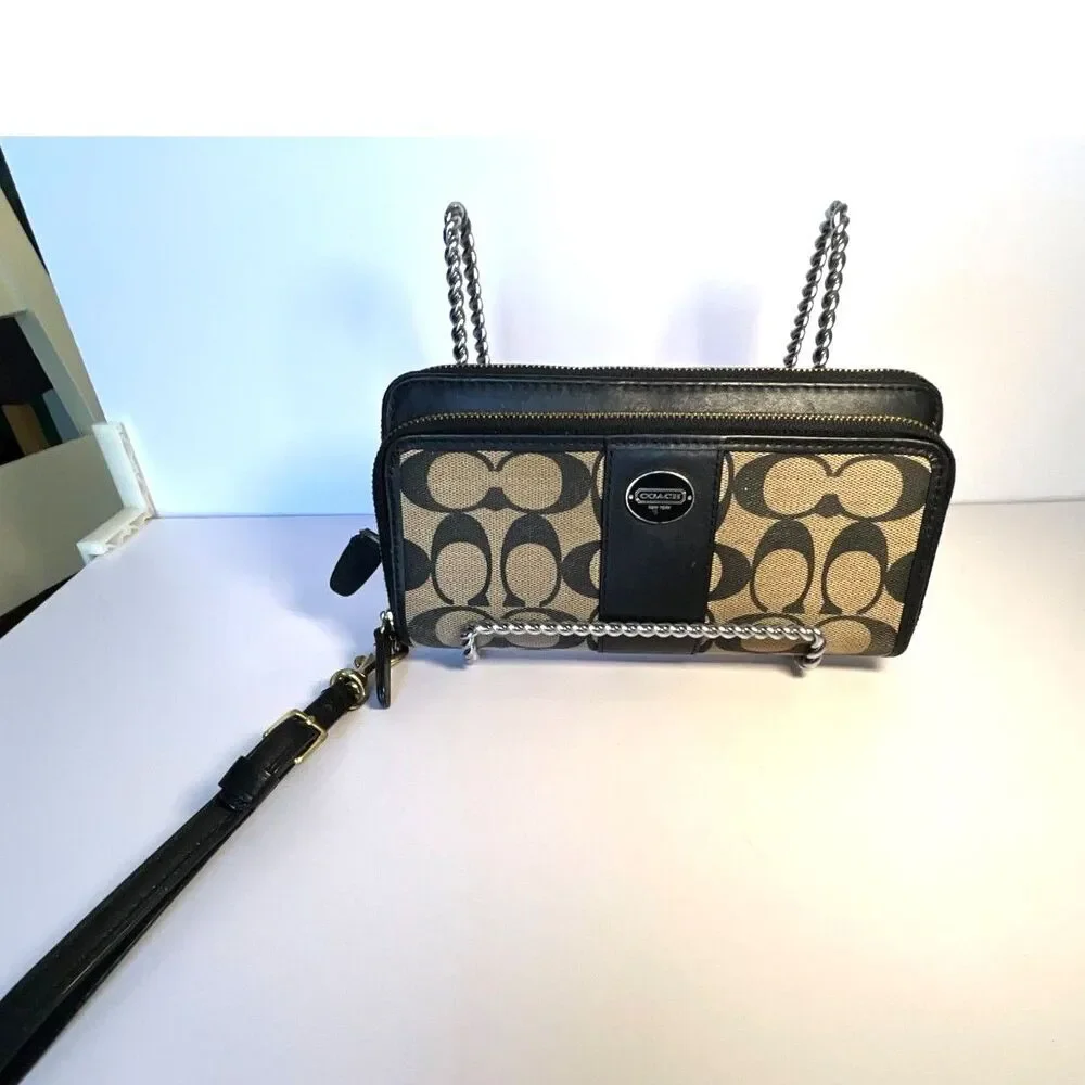 Vintage Coach Monogram Wristlet; Black C's with strap must see